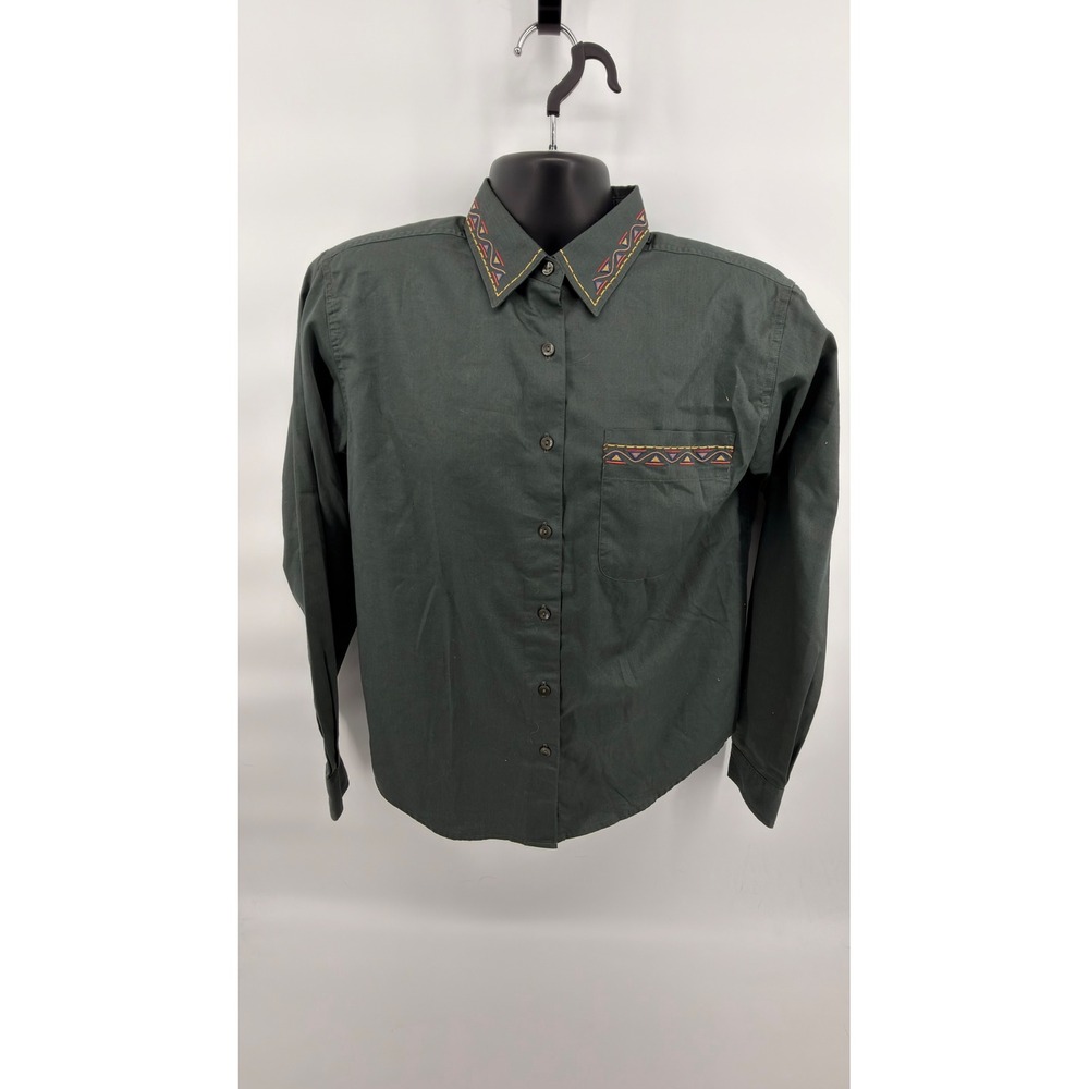 VTG Christopher&Banks Southwestern Embroidered Button Down Shirt M Forest Green